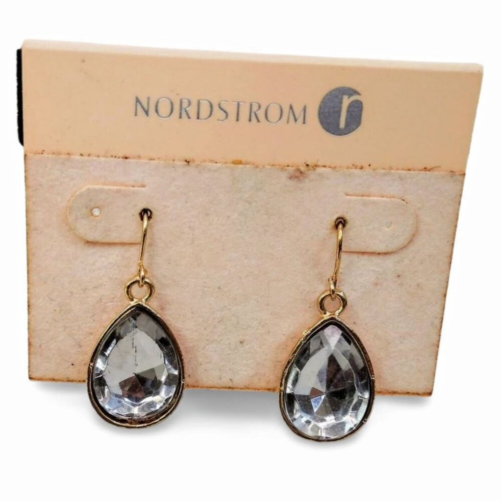 Sparkling Pear Rose Cut Crystal 1" Dangle  Gold Tone Teardrop Earrings JW1530